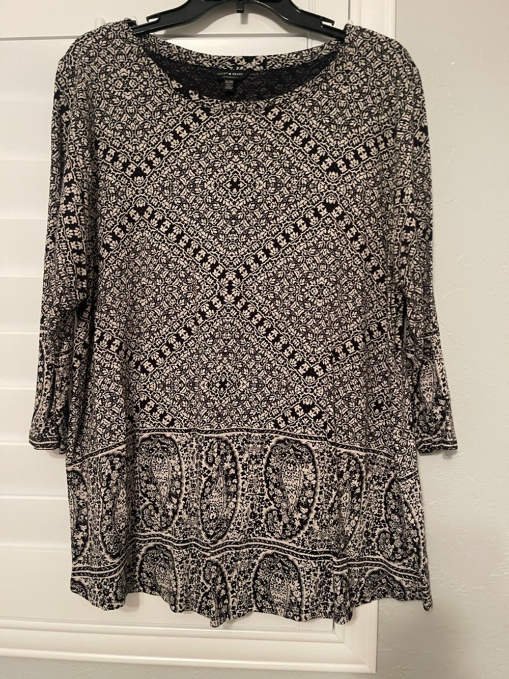 Lucky Brand Black and Cream Patterned Boho Top